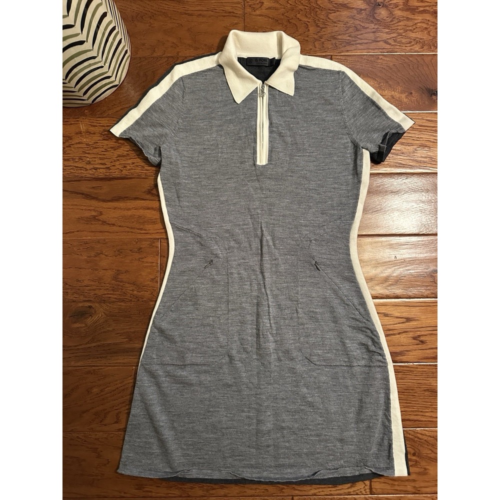G/FORE Womens Merino Wool Colour Block Golf Sweater Dress Grey 1/4 Zip M Pocket